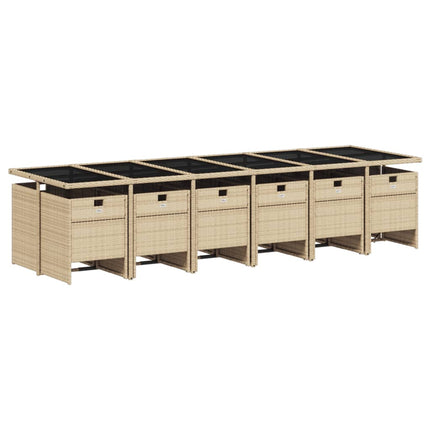 Matgrupp för trädgården med dynor 13 delar beige konstrotting