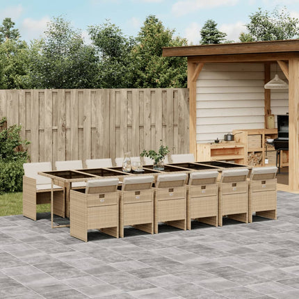 Matgrupp för trädgården med dynor 13 delar beige konstrotting
