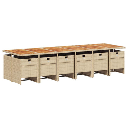 Matgrupp för trädgården med dynor 13 delar beige konstrotting