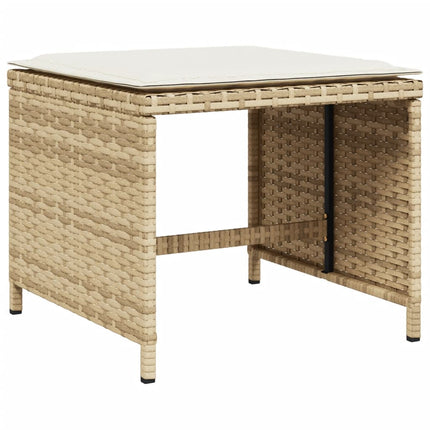 Matgrupp för trädgården med dynor 9 delar beige konstrotting