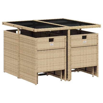 Matgrupp för trädgården med dynor 9 delar mixbeige konstrotting