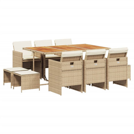 Matgrupp för trädgården med dynor 11 delar beige konstrotting