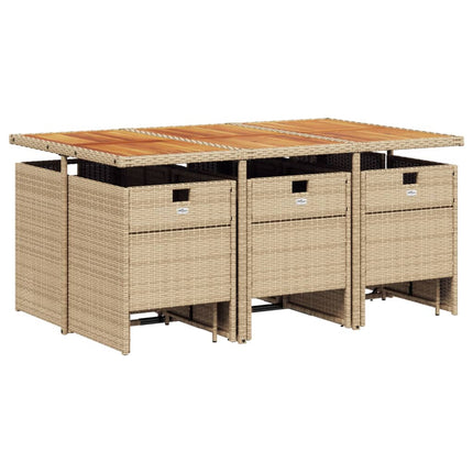 Matgrupp för trädgården med dynor 11 delar beige konstrotting