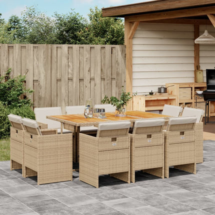 Matgrupp för trädgården med dynor 11 delar beige konstrotting