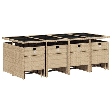 Matgrupp för trädgården med dynor 13 delar beige konstrotting