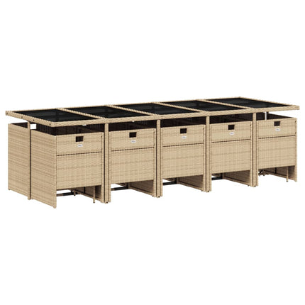 Matgrupp för trädgården m. dynor 15 delar mixbeige konstrotting