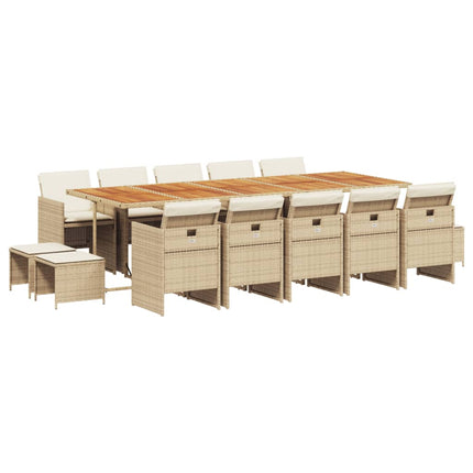 Matgrupp för trädgården med dynor 15 delar beige konstrotting