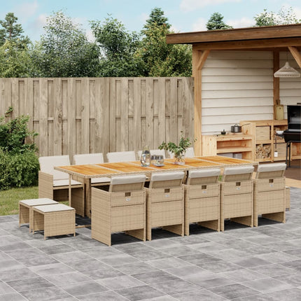 Matgrupp för trädgården med dynor 15 delar beige konstrotting