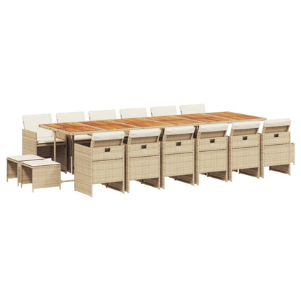 Matgrupp för trädgården med dynor 17 delar beige konstrotting