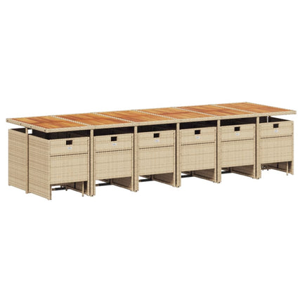 Matgrupp för trädgården med dynor 17 delar beige konstrotting
