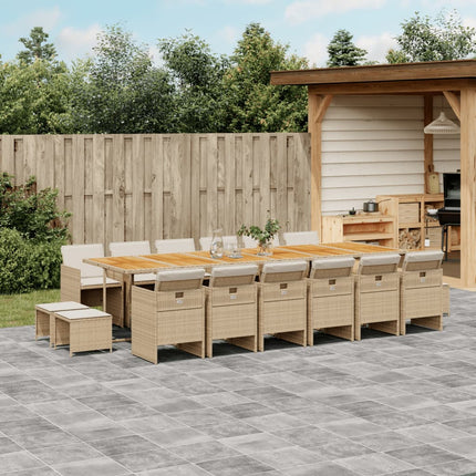 Matgrupp för trädgården med dynor 17 delar beige konstrotting