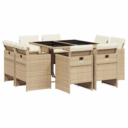 Matgrupp för trädgården med dynor 9 delar beige konstrotting