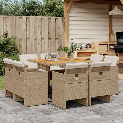Matgrupp för trädgården med dynor 9 delar beige konstrotting