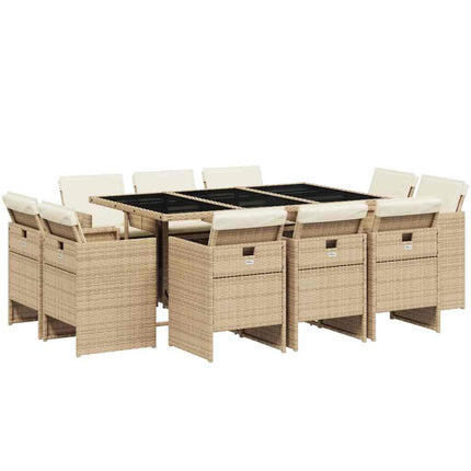 Matgrupp för trädgården med dynor 11 delar beige konstrotting
