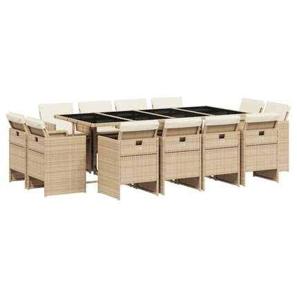 Matgrupp för trädgården med dynor 13 delar beige konstrotting