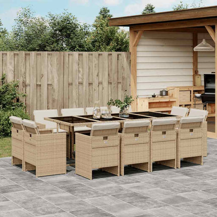 Matgrupp för trädgården med dynor 13 delar beige konstrotting