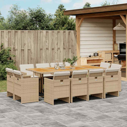 Matgrupp för trädgården med dynor 13 delar beige konstrotting