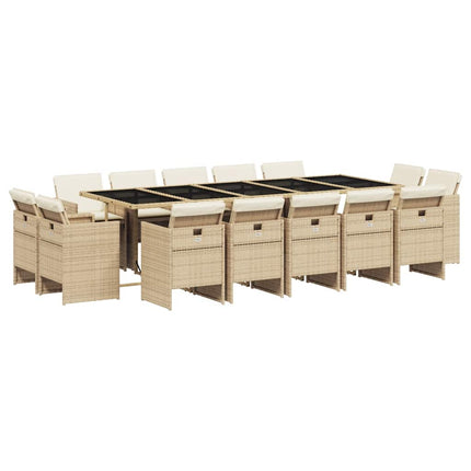 Matgrupp för trädgården med dynor 15 delar beige konstrotting