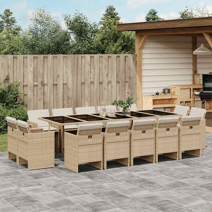 Matgrupp för trädgården med dynor 15 delar beige konstrotting