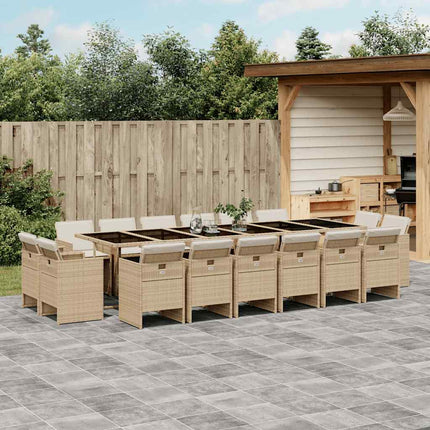 Matgrupp för trädgården med dynor 17 delar beige konstrotting