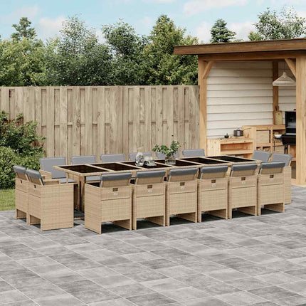 Matgrupp för trädgården med dynor 17delar mixbeige konstrotting