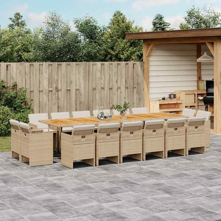 Matgrupp för trädgården med dynor 17 delar beige konstrotting