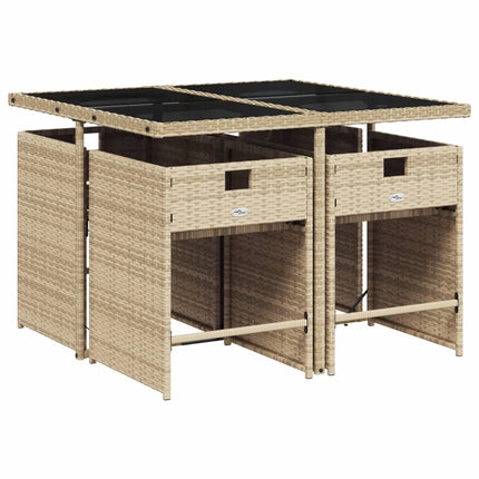 Matgrupp för trädgården med dynor 5 delar mixbeige konstrotting