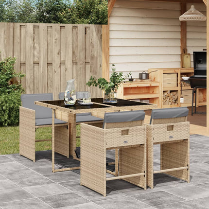 Matgrupp för trädgården med dynor 5 delar mixbeige konstrotting