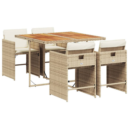 Matgrupp för trädgården med dynor 5 delar beige konstrotting
