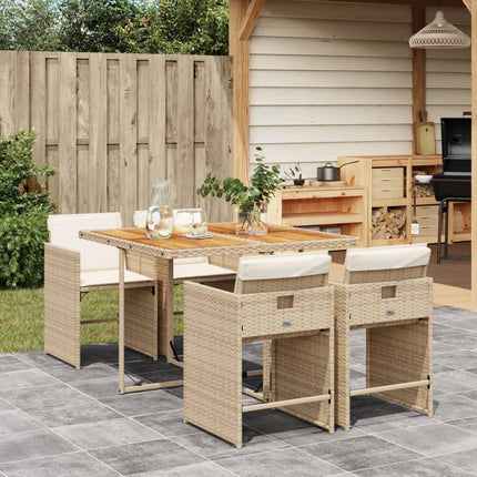 Matgrupp för trädgården med dynor 5 delar beige konstrotting