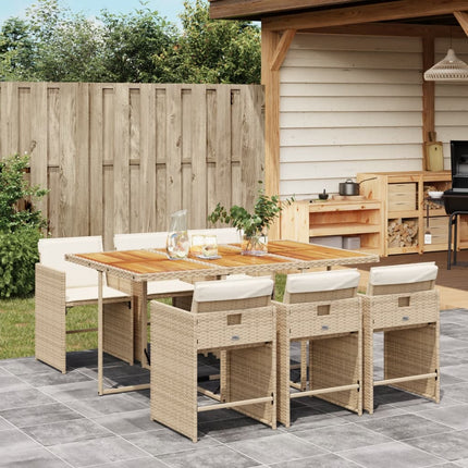 Matgrupp för trädgården med dynor 7 delar beige konstrotting
