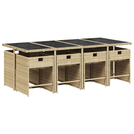 Matgrupp för trädgården med dynor 9 delar beige konstrotting