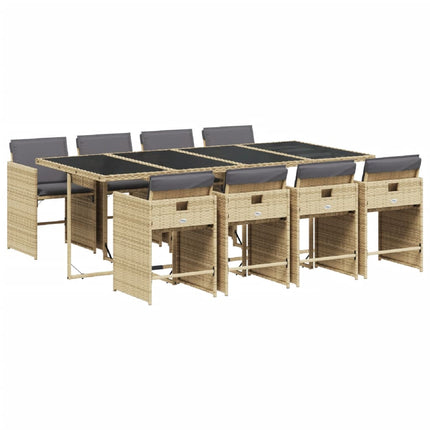 Matgrupp för trädgården med dynor 9 delar mixbeige konstrotting