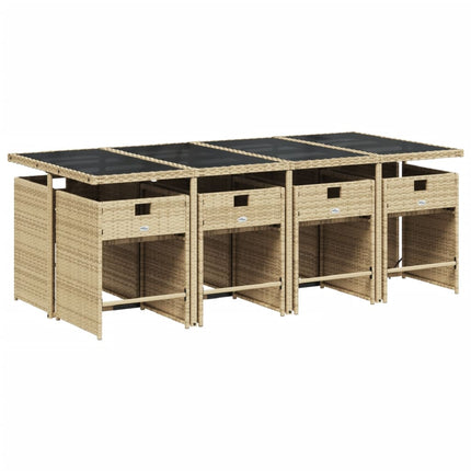 Matgrupp för trädgården med dynor 9 delar mixbeige konstrotting