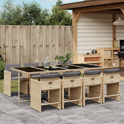 Matgrupp för trädgården med dynor 9 delar mixbeige konstrotting