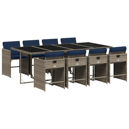 9 delar trädgårdsmatgrupp med dynor grå polyrotting