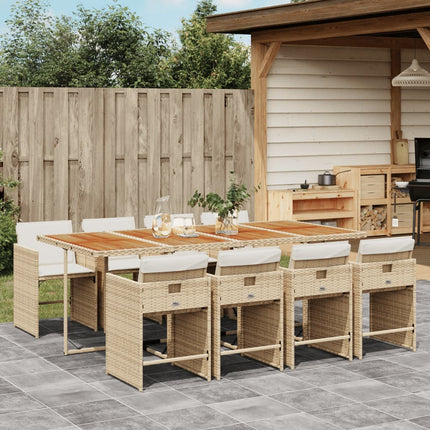 Matgrupp för trädgården med dynor 9 delar beige konstrotting