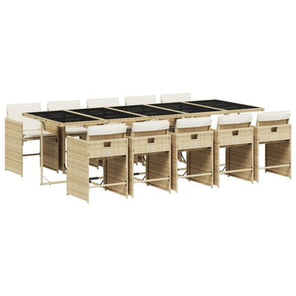 Matgrupp för trädgården med dynor 11 delar beige konstrotting