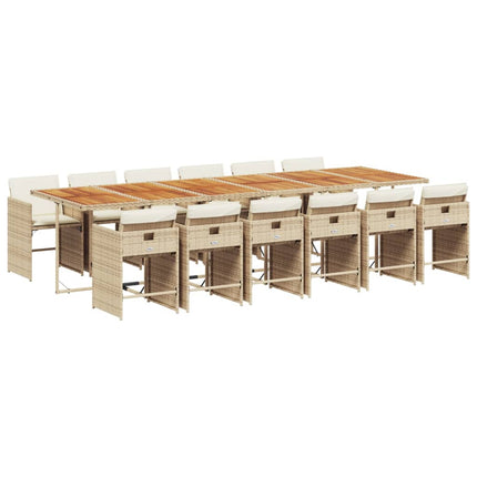 Matgrupp för trädgården med dynor 13 delar beige konstrotting
