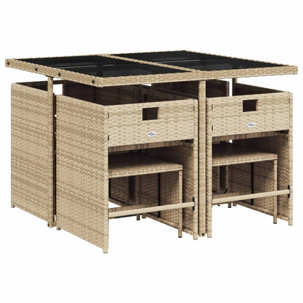 Matgrupp för trädgården med dynor 9 delar beige konstrotting