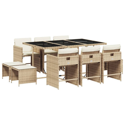 Matgrupp för trädgården med dynor 11 delar beige konstrotting
