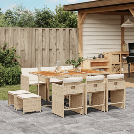 Matgrupp för trädgården med dynor 11 delar beige konstrotting