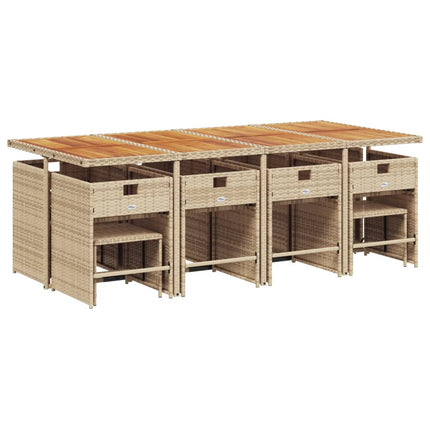 Matgrupp för trädgården med dynor 13 delar beige konstrotting