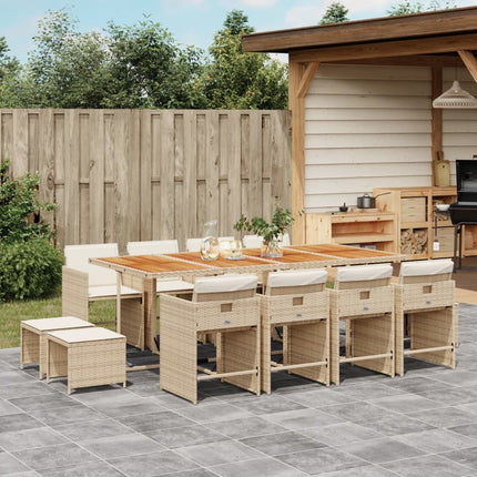 Matgrupp för trädgården med dynor 13 delar beige konstrotting