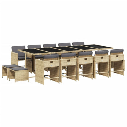 Matgrupp för trädgården m. dynor 15 delar mixbeige konstrotting
