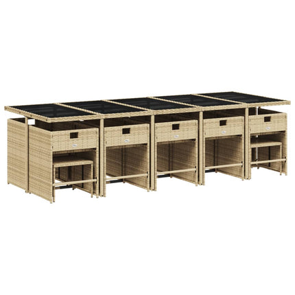 Matgrupp för trädgården m. dynor 15 delar mixbeige konstrotting
