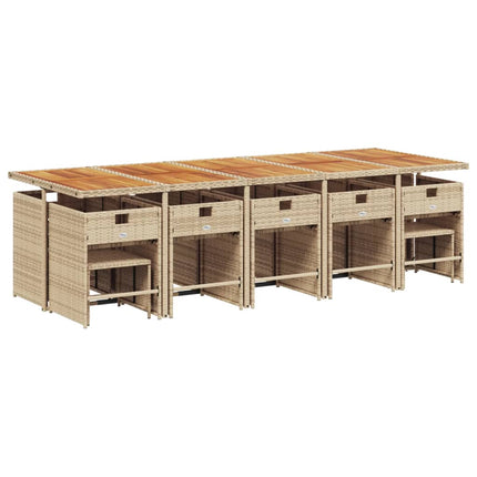 Matgrupp för trädgården med dynor 15 delar beige konstrotting