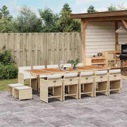 Matgrupp för trädgården med dynor 15 delar beige konstrotting