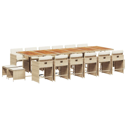 Matgrupp för trädgården med dynor 17 delar beige konstrotting