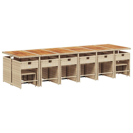 Matgrupp för trädgården med dynor 17 delar beige konstrotting